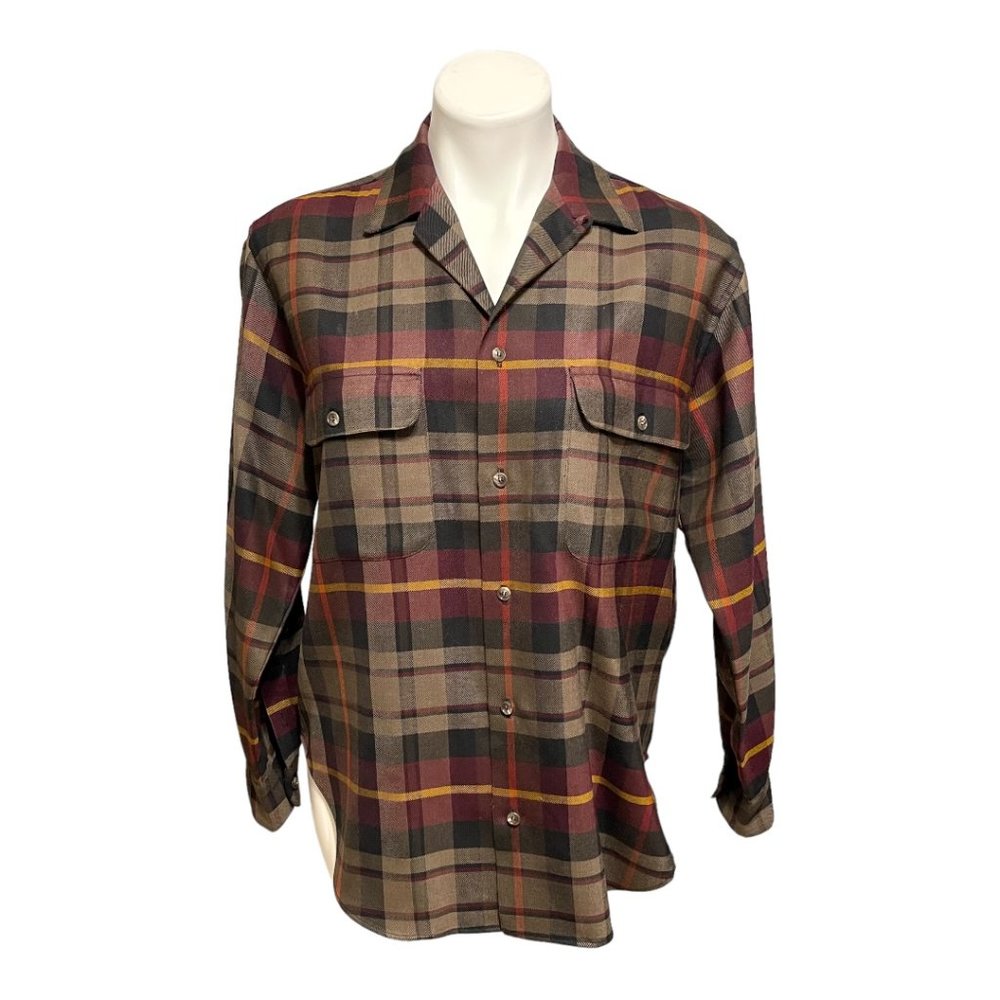Womens Plaid Button-Up Shirt in Olive and Burgundy